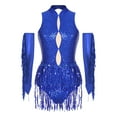 thumbnail image 4 of Doomiva Women Glittery Sequins Tassel Bodysuit Nightclub Show Stage Team Latin Jazz Salsa Dancewear Royal Blue L, 4 of 7