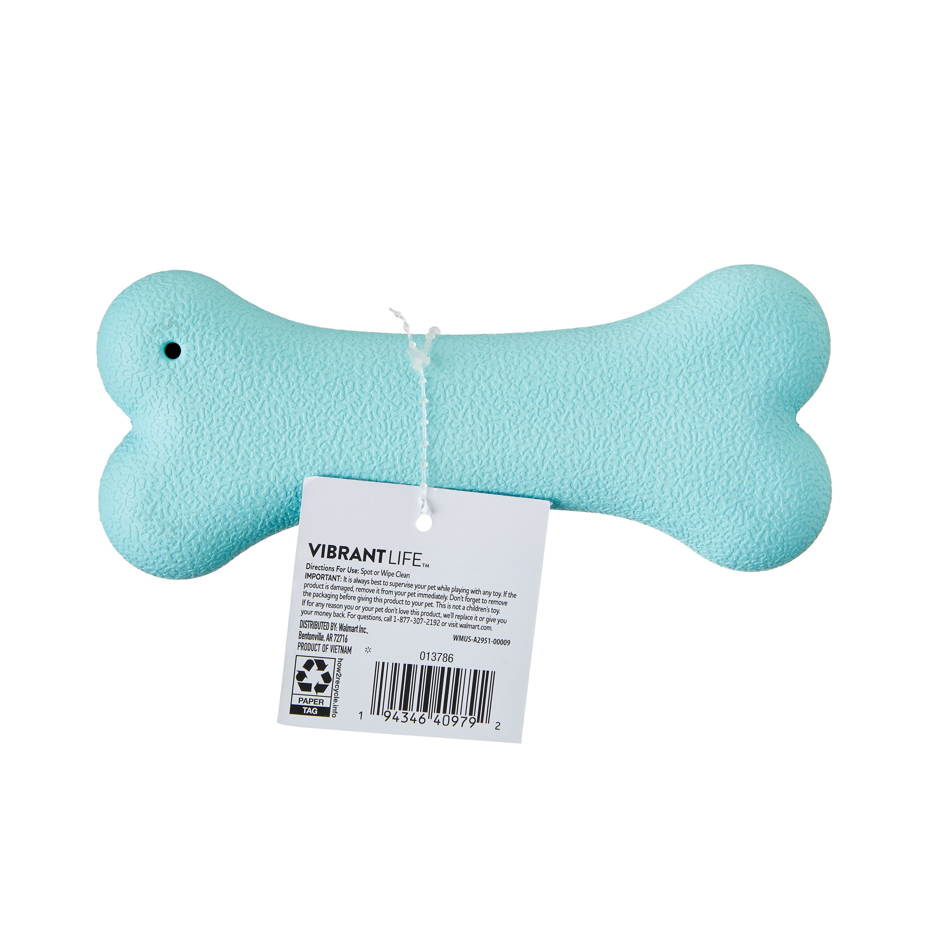 Vibrant Life Medium Blue Durable Rubber Dog Bone with Squeaker, Chew Level 3
