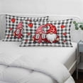thumbnail image 3 of Valentine's Day Pillow Covers, Linen Long Throw Pillow Case, Red Gnomes Love Checkered Buffalo Holiday Pillow Protector Decorative Cushion Cover for Living Room/Bedroom 20" x 36", 3 of 8