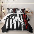 thumbnail image 2 of Feelyou Patriotic Ice Hockey Quilt King for Boys, Vintage USA Flag Sport King Coverlet Set, Black White Red, 3pcs, 2 of 7