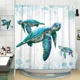 thumbnail image 3 of Cortina de ducha con diseño de océano, playa, palmeras tropicales, tortuga marina, gato, vela, flamencos, concha de coral, juego de cortina de ducha para decoración de baño, 3 of 5