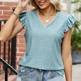 thumbnail image 4 of Birdeem Mode Femmes Décontracté Couleur Unie Col en V à Volants Manches Courtes Hauts Blouses Amples, 4 of 7