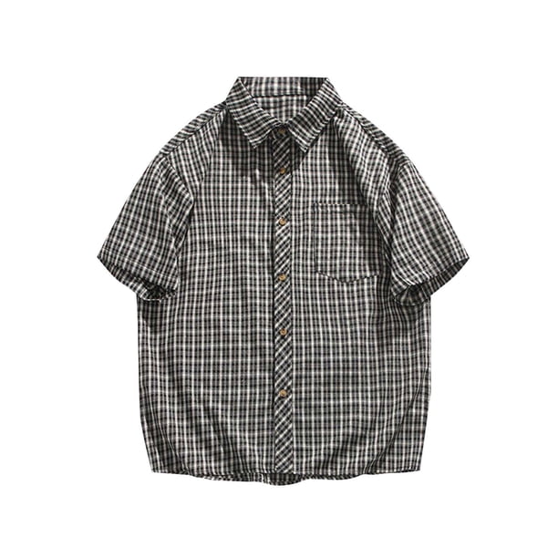 Mens Manga Corta Botón Abajo Camisas con Bolsillo, Moda Retro Turndown Cuello Blusa para Casual Y Diario