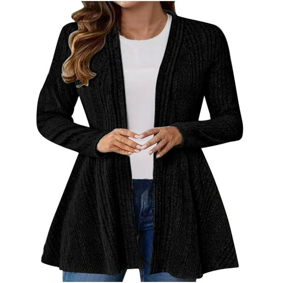 Womens Lightweight Open Front Casual Cardigan Sweaters Long Sleeve Ribbed Comfy Trendy Spring Fall Peplum Outerwear