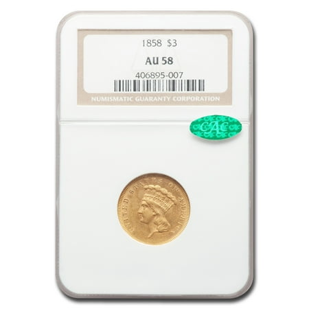 1858 $3 Gold Princess AU-58 NGC CAC