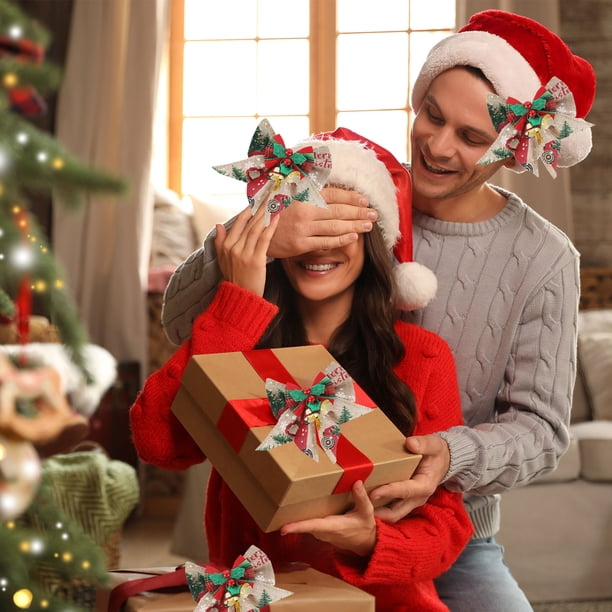 ¡Precios Increíbles!, Juego de caja de regalo con colgante de lazo navideño 2024 con árbol de Navidad, decoración, lazo de letras con estampado de lino Akmoler