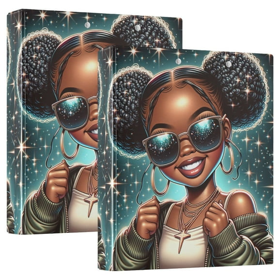 Beautiful Black Woman Wearing Sunglasses Hardcover 3 Ring Binder 1.5” Round Rings Letter Size Paper Pockets for School Office Supplies