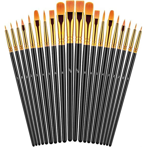 Xiao Hua Juego de 20 pinceles para pintura acrílica, pinceles para óleo, acuarela y acrílico, pinceles para artistas, lienzos, dibujos, manualidades, color negro puro.