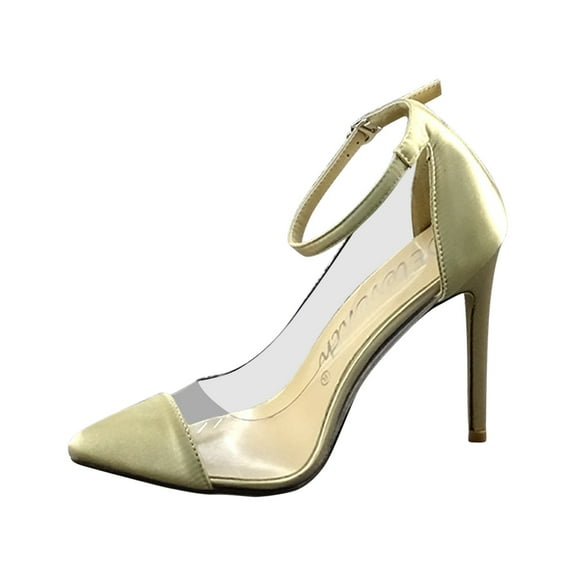OAVQHLG3B Women's Shoes Summer Elegant Stilettos Super High Heels Pointed Color Matching Transparent Fashion Ankle Strap Sandals
