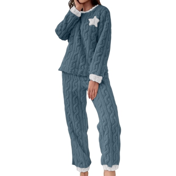 Fuzzy Pajamas for Women Warm Loungewear Soft Fleece Pjs 2 Piece