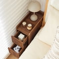 thumbnail image 4 of MIYZEAL Narrow Walnut Nightstand Set of 2, 23.62" Tall Small Bedside Table with 2 Drawers & Open Compartment, Slim Side End Table, Mid-Century Modern Night Stand for Bedroom, Small Spaces, 4 of 10