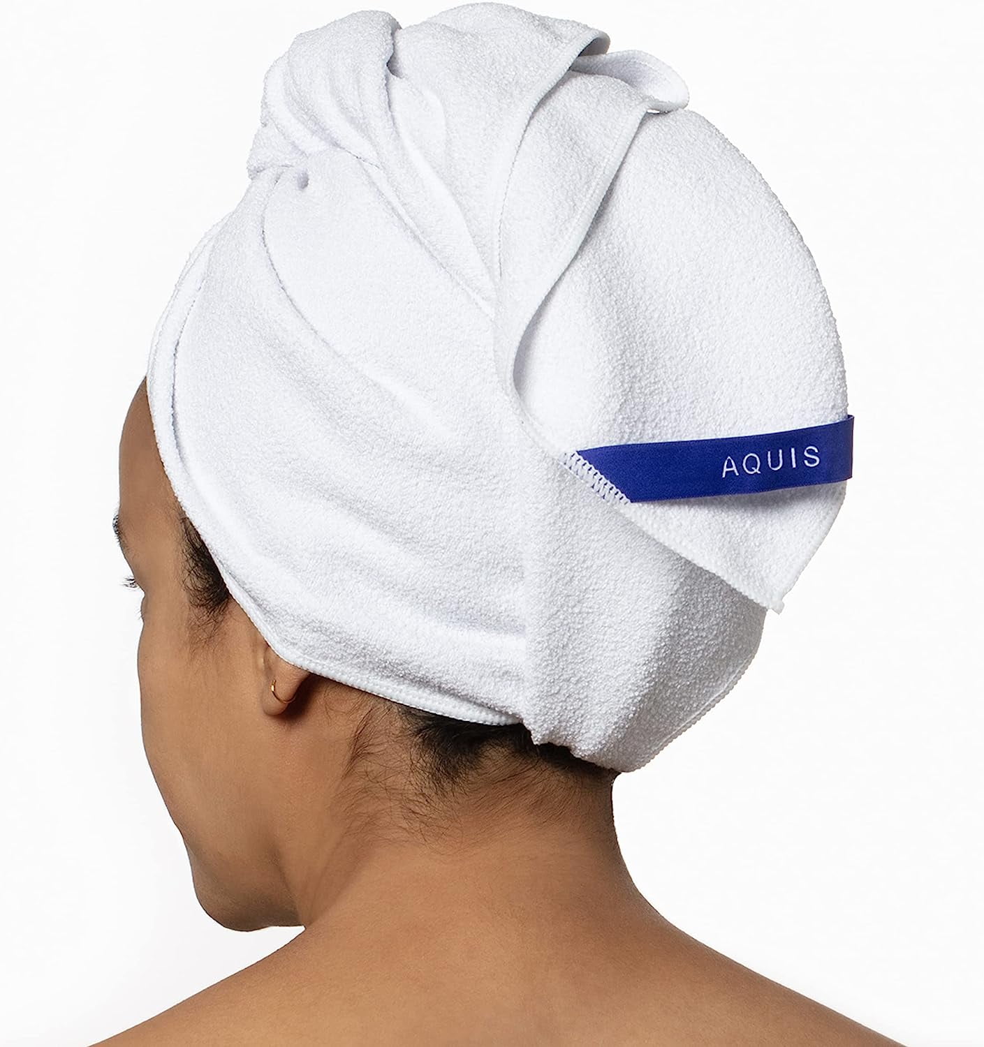 AQUIS Towel Hair-Drying Tool, Water-Wicking, Ultra-Absorbent Recycled Microfiber, Whitecap