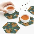 thumbnail image 3 of KLL Drink Coasters Set Hexagon of 4,PU Leather Absorbent Coasters Set Decorative Coffee Cup Coasters Housewarming Gift for Home Decor-Knitted Woodland Squirrel, 3 of 5