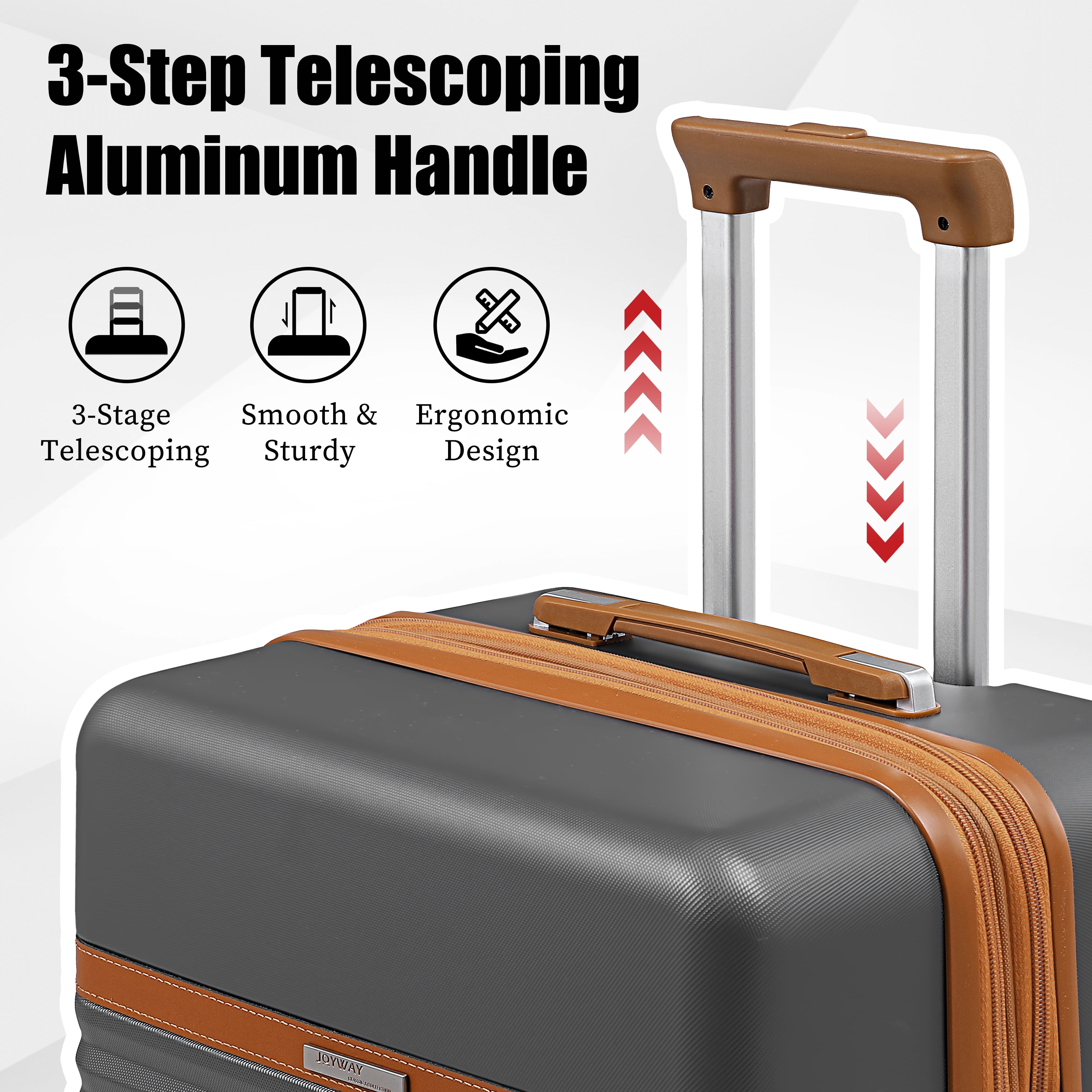 Joyway 5-Piece Luggage Set ABS Hardshell Spinner Suitcase with TSA Lock（Expandable 20"and 24" Carry-On）28"Checked Luggage-Grey