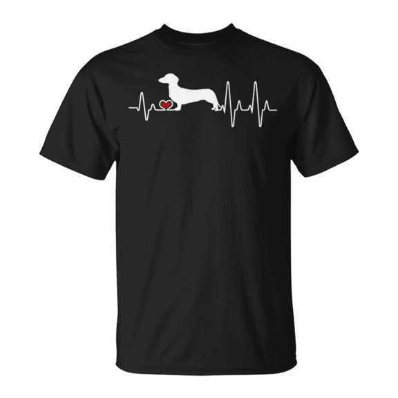 Dachshund Dog Heartbeat Pulse Graphic Tee Unisex Adult Cotton Casual Pet Lover Sausage Dog Gift T-Shirt, Size L, Color Black