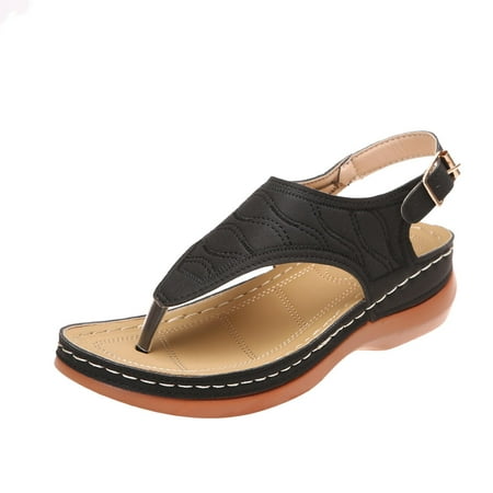 

QISIWOLE Sandals Women 2022 Flip-Flops Wedge Heel Casual Buckle Strap Adjustable Slippers Deals