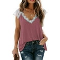 thumbnail image 2 of Blusas sin mangas con cuello en V y encaje de empalme suelto de verano para mujer, color rosa-2XL Sailing Electrónica, 2 of 4