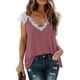 thumbnail image 2 of Mujeres Verano Suelto Empalme Encaje Ganchillo Ribete V-Cuello Cap Mangas Tanque Camisas Blusa Tops, Pink-S WD.WDQZL Ropa, 2 of 4