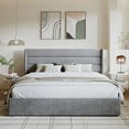 thumbnail image 4 of Amolife King Size Upholstered Lift up Storage Platform Bed Frame with Fabric Panel Wingback Headboard, Light Gray, 4 of 13