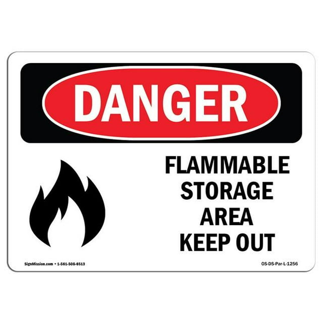 SignMission OS-DS-A-1218-L-1256 12 x 18 in. OSHA Danger Sign - Flammable Storage Area Keep Out