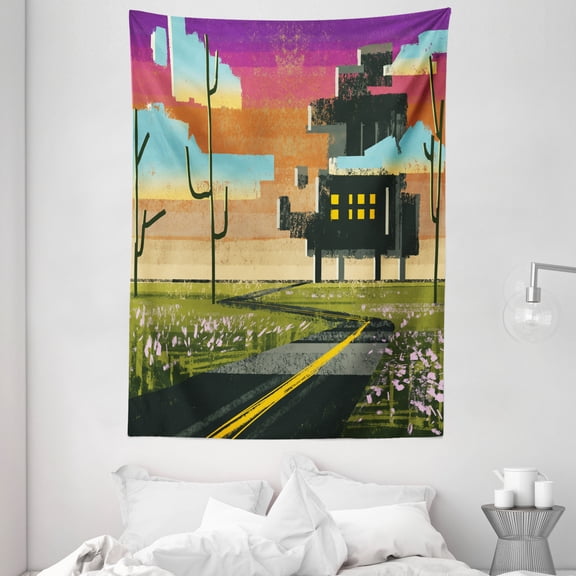 Fantasy Art House Decor Tapestry, Trippy Futuristic Landscape Collage in Paint Effect Apartment in Cloud, Wall Hanging for Bedroom Living Room Dorm Decor, 60W X 80L Inches, Multi, by Ambesonne