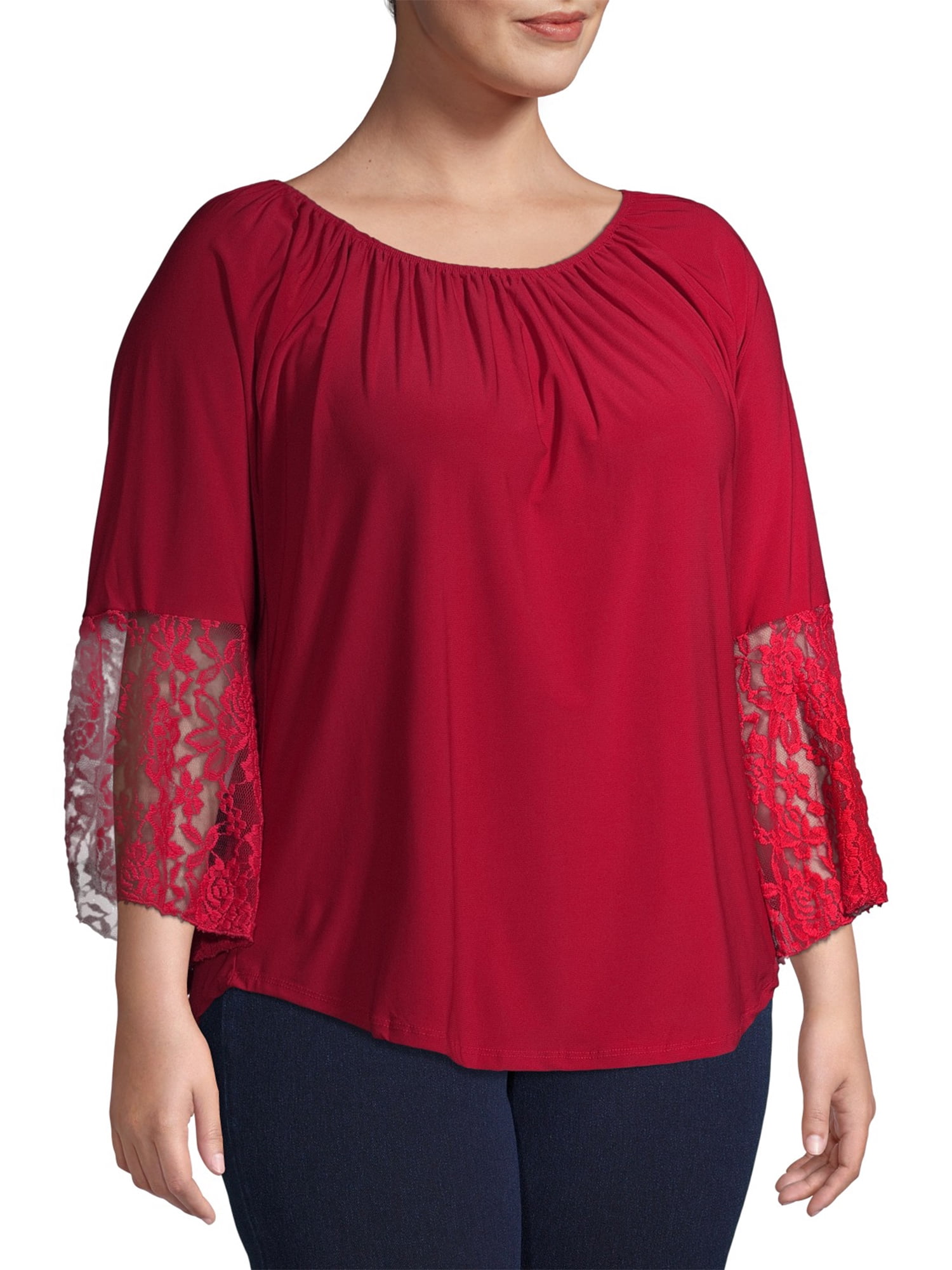 Ella Samani Women's Plus Size Long Lace Bell Sleeve Top