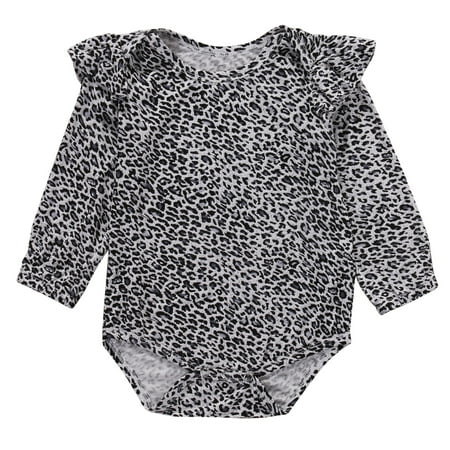 

Carolilly Baby Girls Ruffle Romper Long Sleeve Leopard Print Jumpsuit One-piece Clothes Bodysuit