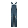 thumbnail image 4 of PXLKNZH Women's Denim Bibs Overalls Plus Size Straight Leg Coveralls Jean Jumpsuit Adjustable Strap Ripped Overall for Ladies Dark Blue,XXL, 4 of 6