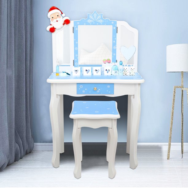 SESSLIFE Vanity Sets for Girls, Blue Vanity Play Set, Dressing Table