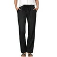 thumbnail image 2 of Ramiter Women's Pants Casual Petite And Straight Solid Elastic Long Drawstring Linen Waist Cotton Trousers Black,L, 2 of 2