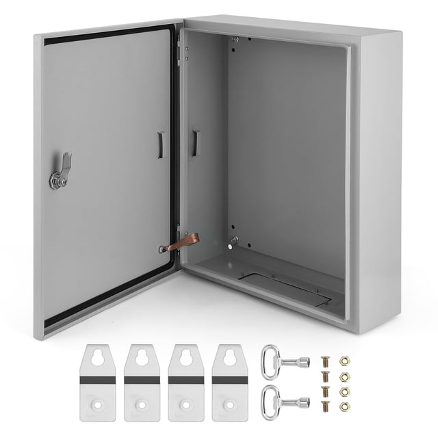 Yiwa Lockable Steel Electrical Enclosure, IP66 Waterproof/Dustproof Hinged Junction Box with Mounting Plate for Indoor/Outdoor Installations