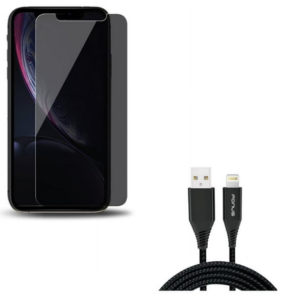 iPhone XS/X - Tempered Glass Privacy Screen Protector w Charger Cord 10ft USB Cable - Curved Anti-Spy Anti-Peep 3D Edge Case Friendly, Power Wire Braided Long Sync Fast Charge
