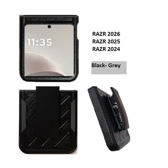 Compatible Case for Motorola RAZR 2026/ 2025/ 2024, Hard Cover & Belt Clip Case (Black-grey)