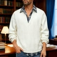 thumbnail image 2 of GuangCheng Men's Long Sleeve Tops Fake Layer Plaid Collar Knit V Neck Casual Tops,Soft,Comfort,Warm Loose Fit,Solid Base Shirts,White,Size L, 2 of 9