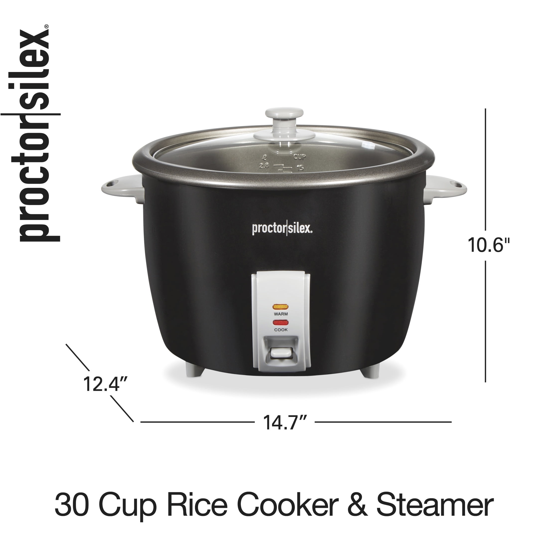 Proctor Silex 30 Cup Rice Cooker & Food Steamer with Steam & Rinse Basket, Black