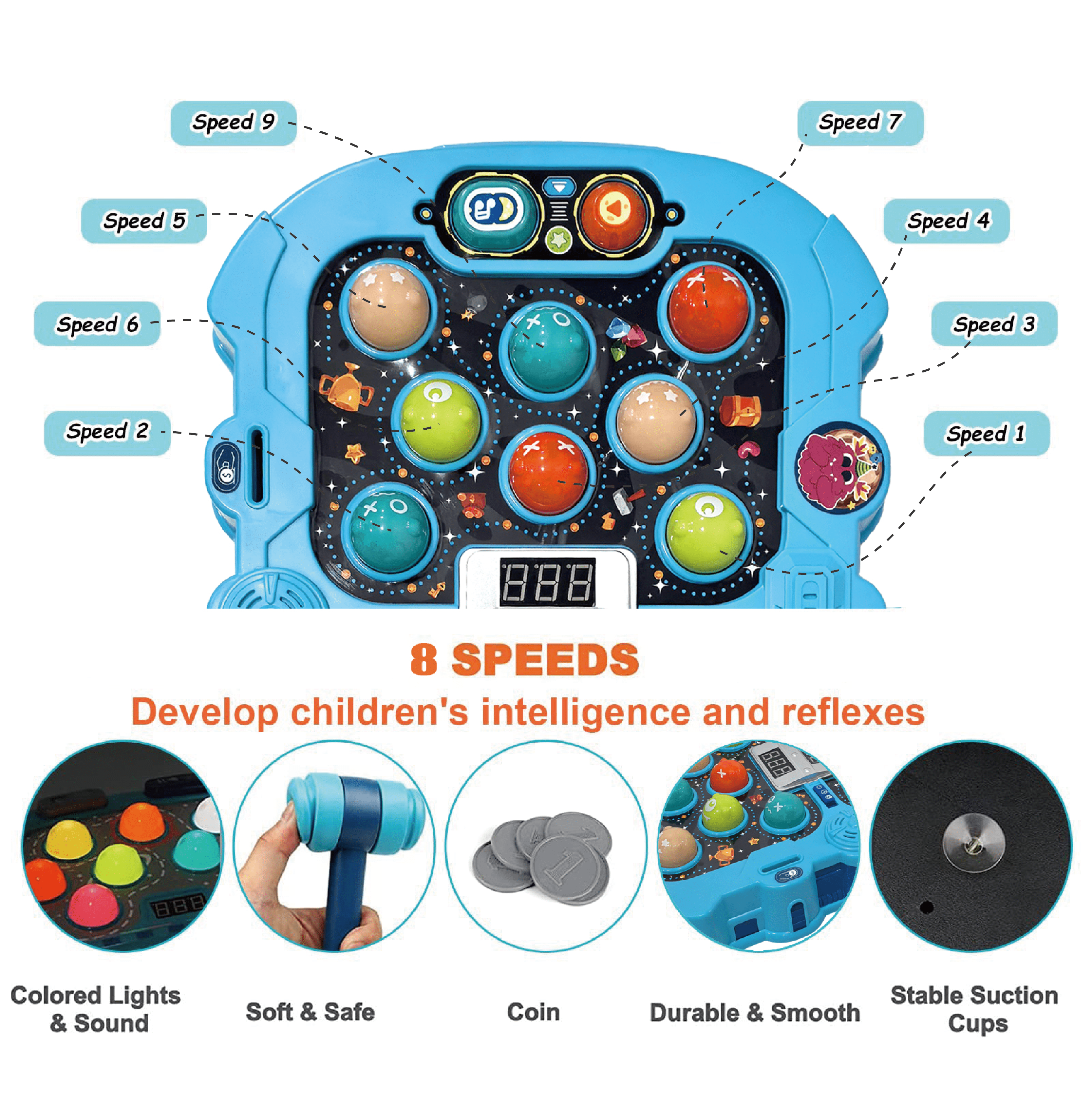 ToyM Hammer Mole Game for Toddler, Toys for 3-12 Year Old Boys and Girls, Kids Whack Pound Game,Gifts for 3-6+ Year Old Boys, Interactive Educational Toy with Sound and Light, PK Mode with 2 Hammers