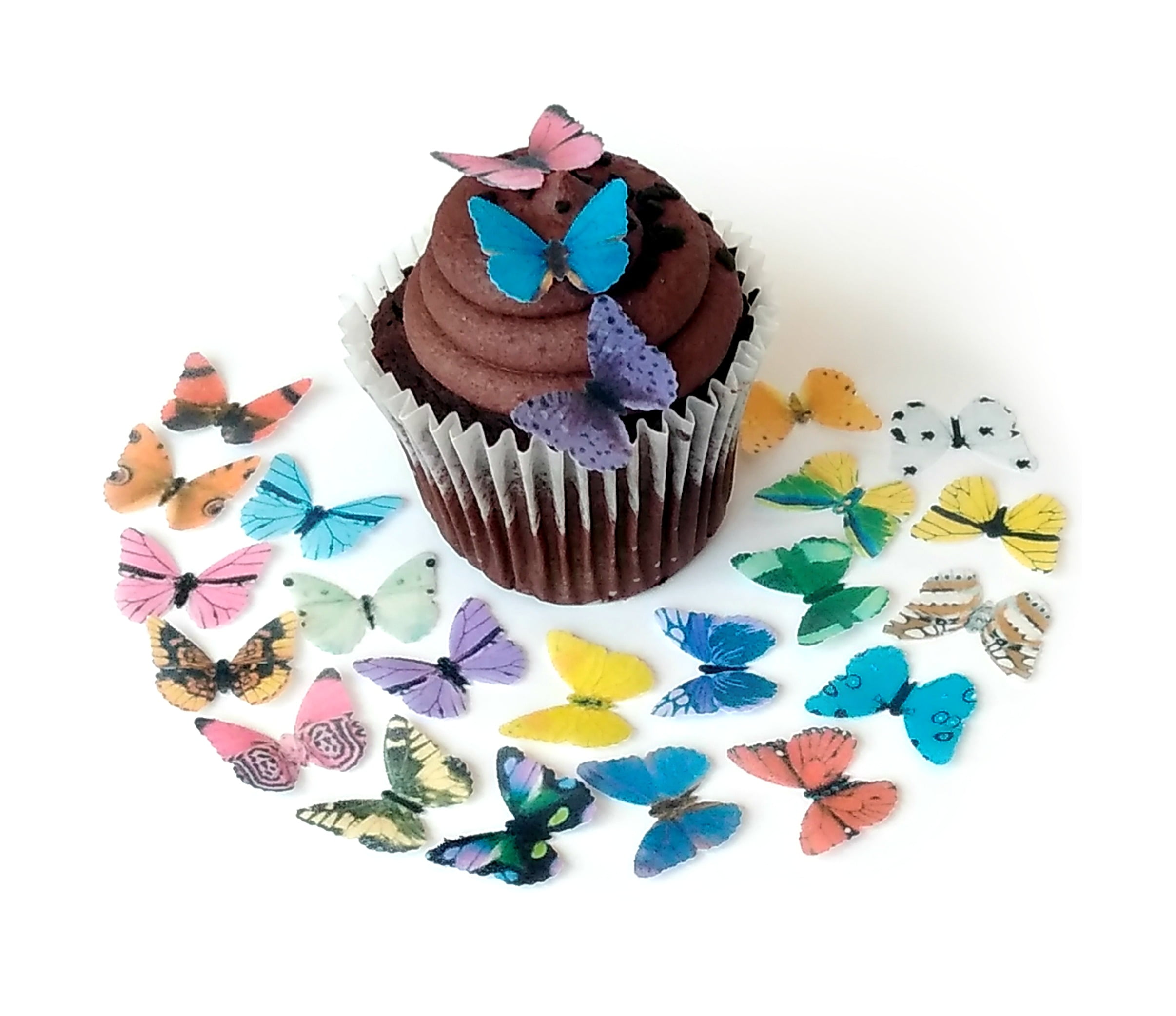 24 Assorted Rainbow Color Wafer Paper Butterflies Small 1 Inch for Decorating Desserts Cupcakes Wedding Cakes