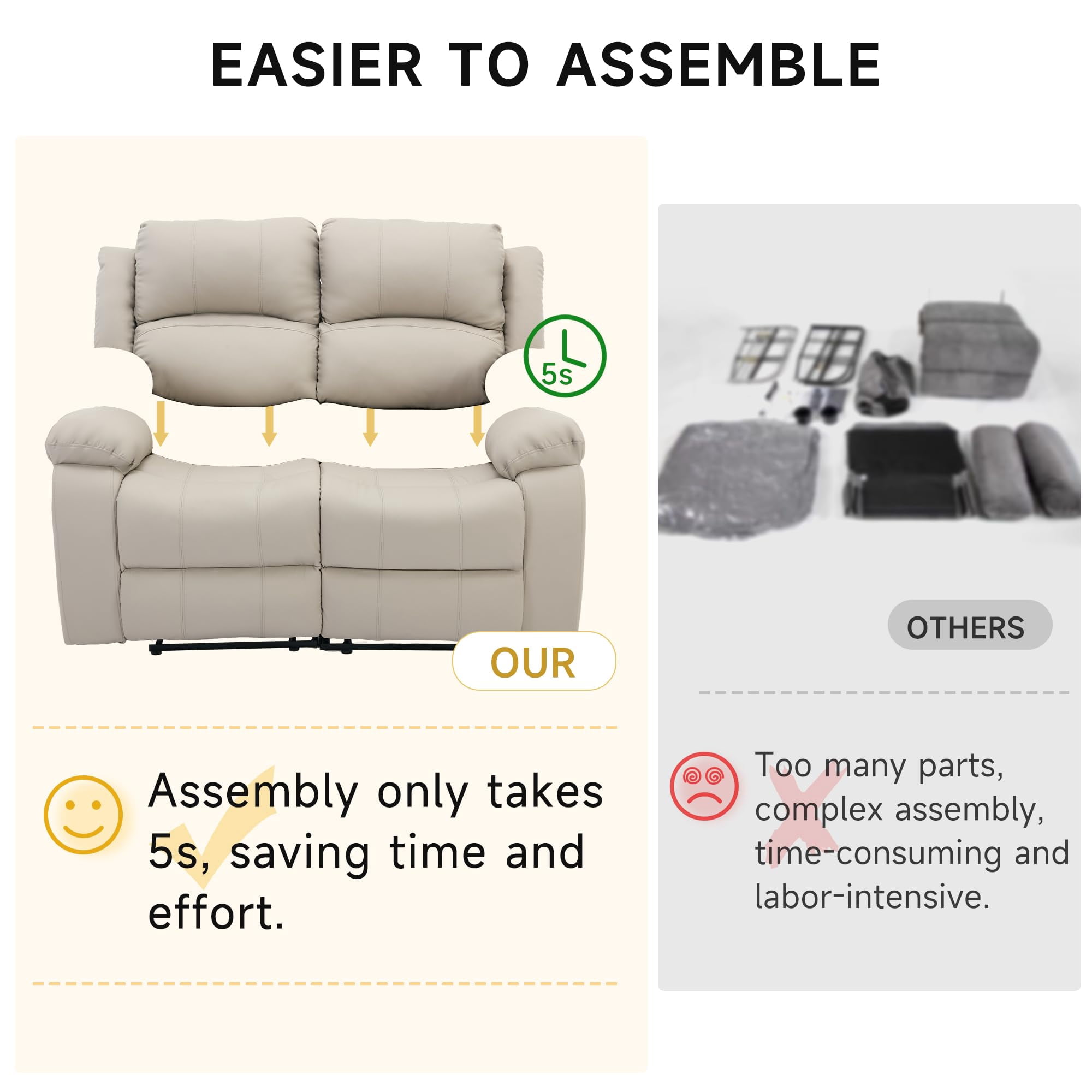 Reclining Loveseat Sofa Leather Recliner Couch 2 Seater Sofa for Living Room, Home Theater Seating(Loveseat,Beige)