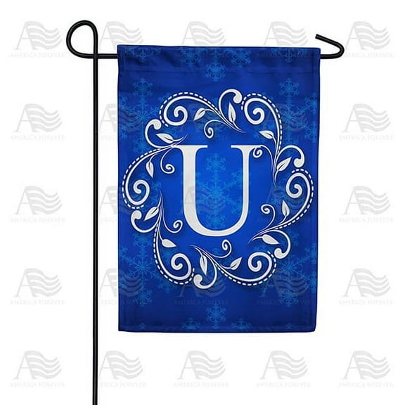 America Forever Winter Monogram Letter U Garden Flag Vertical Double Sided 12.5 x 18 inches Snowflakes in Winter Holiday Seasonal Decor for Outdoor, Yard, Porch Decoration, Blue Garden Flag