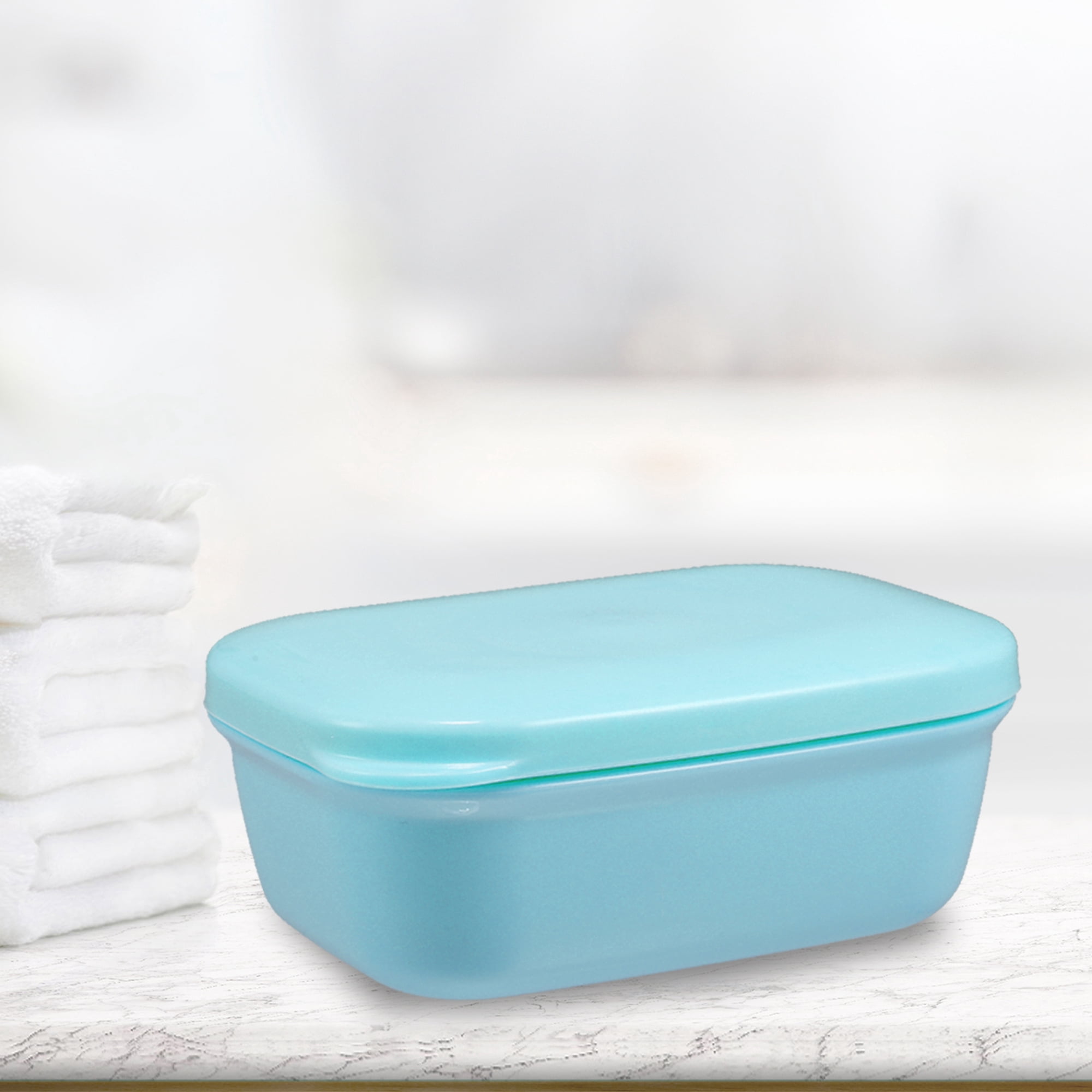Unique Bargains Soap Dish Keep Soap Dry Soap Cleaning Storage for Bathroom Kitchen Blue