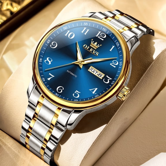 OLEVS Automatic Watches for Men Self Winding Mechanical Luminous Classic Dress Stainless Steel Multi Calendar Mens Watches with Roman Numeral Two Tone Men Wrist Watches Reloj para Hombre
