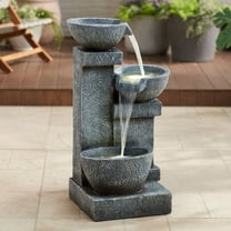 Three Bowls 32 1/4" High Large Modern Indoor Outdoor Decor Gray Faux Stone Floor Fountain w/ Light LED Cascading