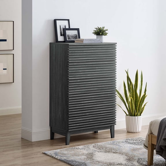 Modway Render 5-Drawer Dresser Chest in Charcoal