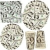 Money Hundred Dollar Bills Birthday Party Supplies Tableware Set 24 9" Plates 24 7" Plate 24 9 Oz. Cup 50 Lunch Napkins for Adult Teens Kids One Hundred Dollars Bill Cash Casino Disposable Paper Goods