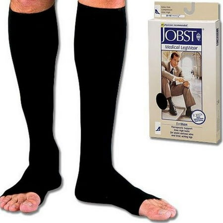 Jobst for Men Open Toe Ribbed 30-40 Knee High Compression Socks Black Xlarge