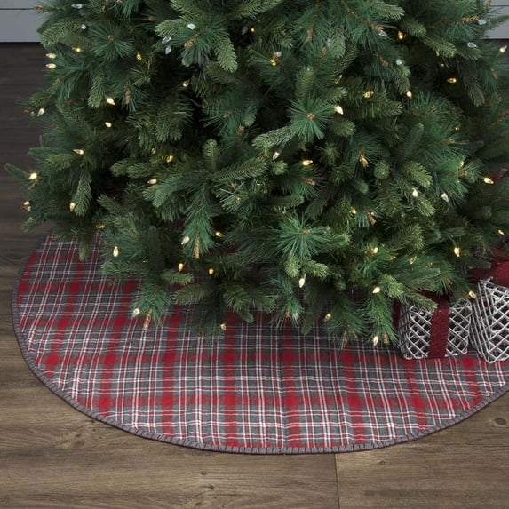 Ashton & Willow Cherry Red Plaid Felt Christmas Tree Skirt, 55"