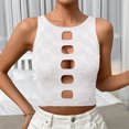 thumbnail image 2 of Camiseta sin mangas con recorte frontal, camiseta sin mangas ajustada con ombligo expuesto, parte delantera hueca, camiseta sin mangas de punto para mujer, citas, 2 of 6