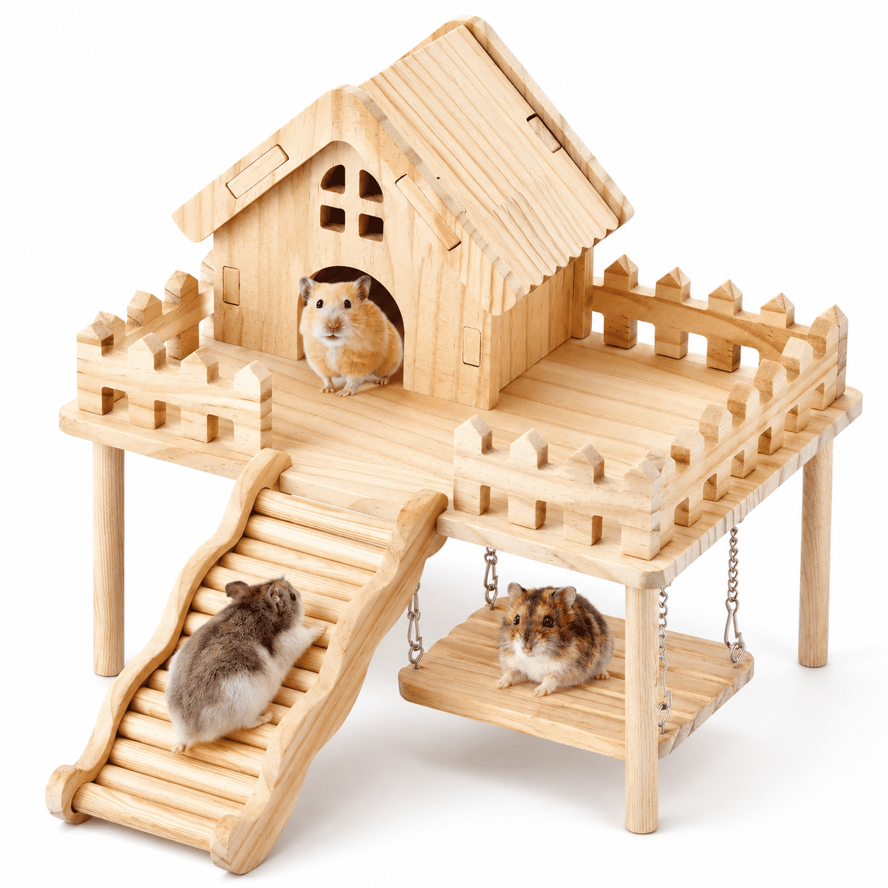 Wooden Small Animal Play Set With Platform Ramp And Swing For Hamsters Gerbils Mice