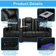 thumbnail image 3 of Weilianda Luxury Home Theater Seating Electricity Recliner Power Headrest Recliner Top Grain Leather Movie Chair Gaming Sofa with Tray Table USB Charging Cup Holders,Row of 3 Loveseat Right Black, 3 of 4
