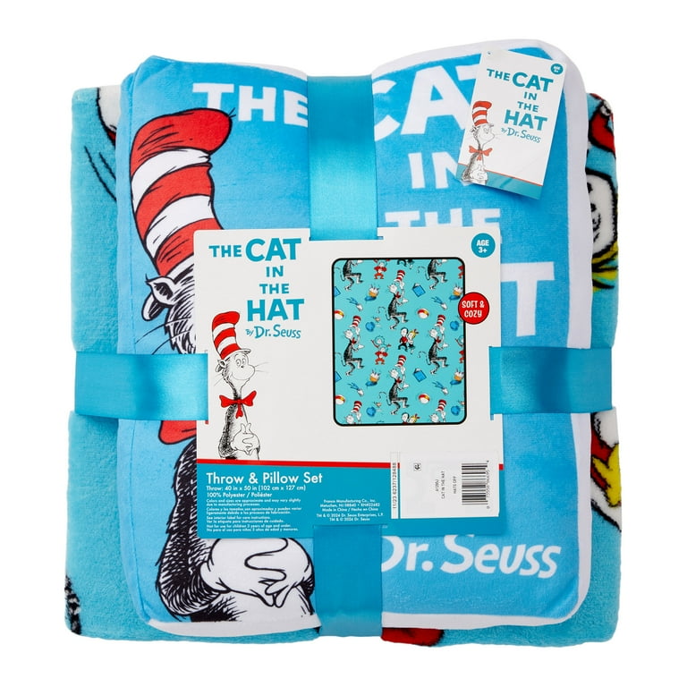 Cat in the Hat Kids Throw and Pillow Set, 2-Piece Giftable Set, Dr